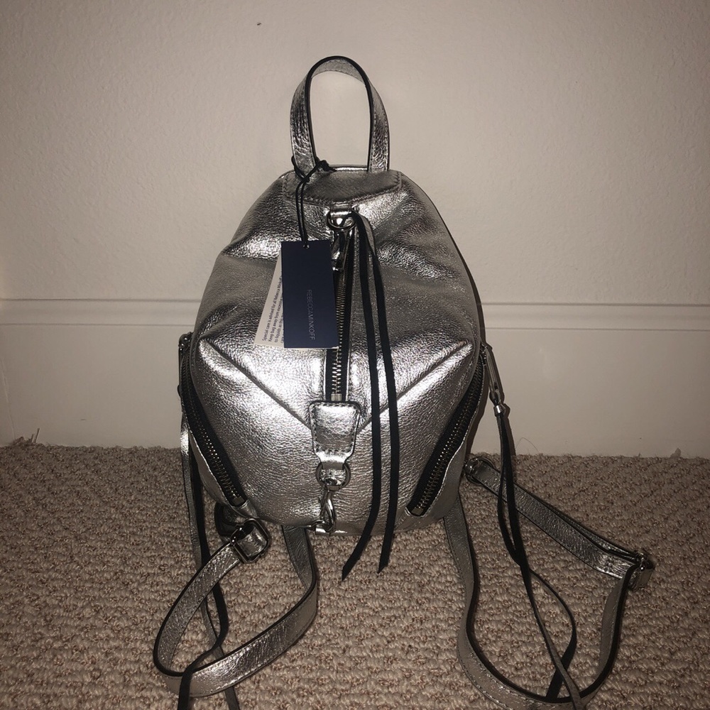 Rebecca Minkoff leather silver mini backpack